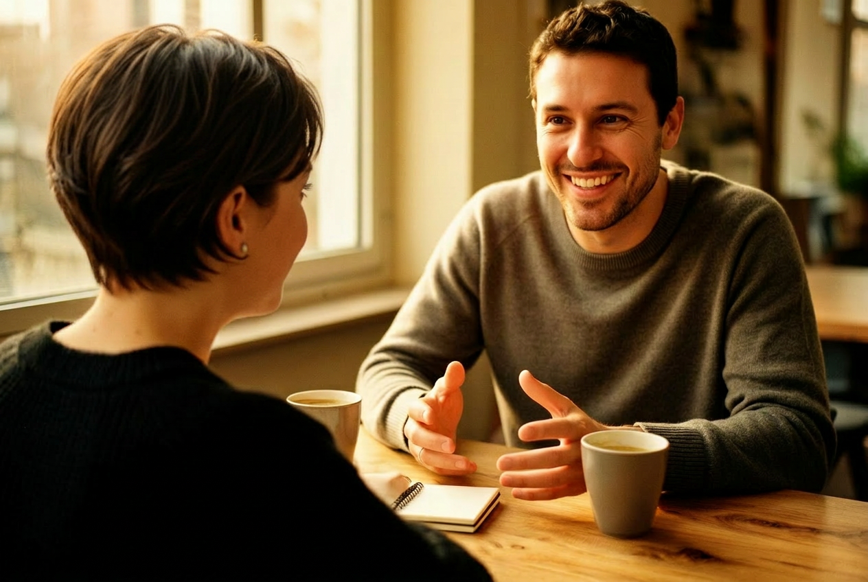 Conversation, table en bois